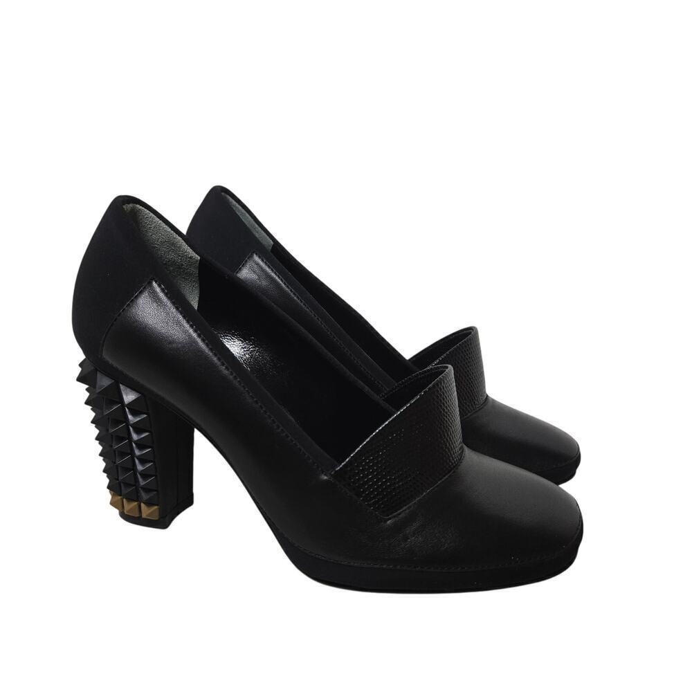 Fendi Black Leather and Neoprene Polifonia Court Studded Heel Pumps Size 36.5